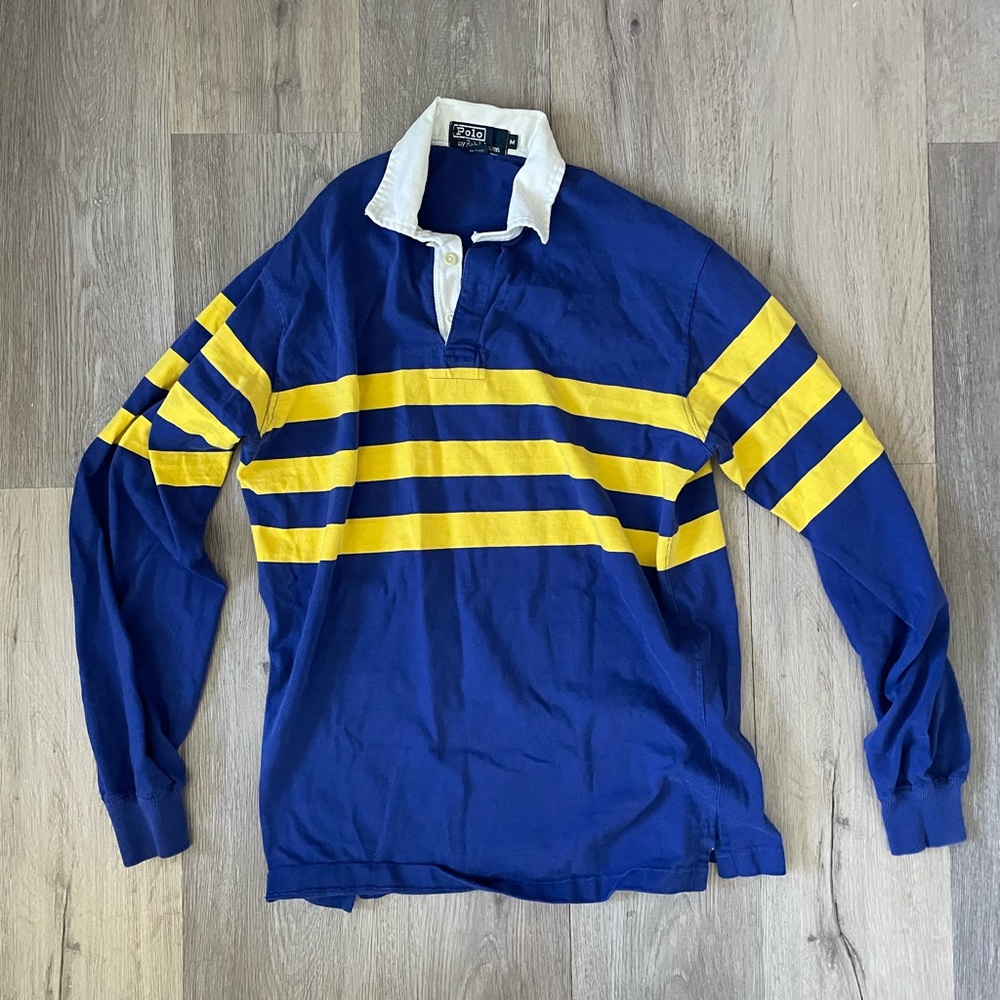 Ralph Lauren Blue and Yellow Rugby Distressed Vintage